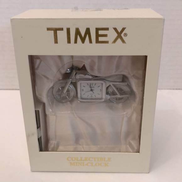 TIMEX COLLECTIBLE SILVER MOTORCYCLE MINI CLOCK DESK - Picture 1 of 7